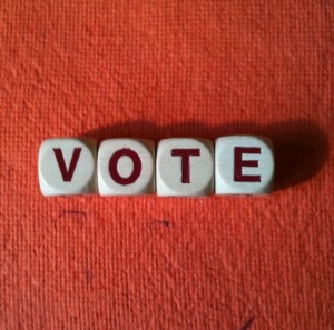 Vote spelled out on a red background